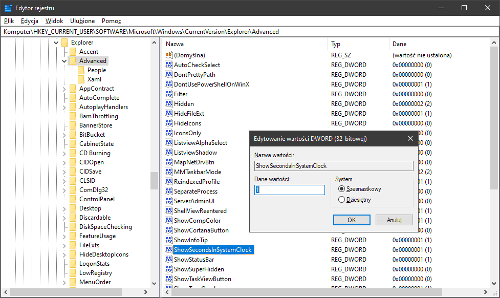 sekundy w windows10