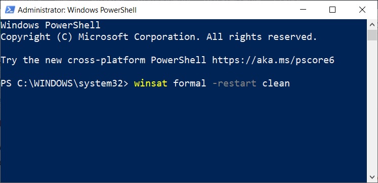 winsatformal restart