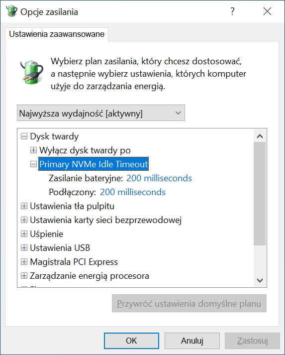 Read more about the article Optymalizacja: Jak zmienić Primary NVMe idle Timeout dla dysku NVMe w systemie operacyjnym Windows 10 ?