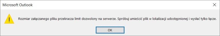 Read more about the article MS Outlook – rozmiar załączonego pliku przekracza limit